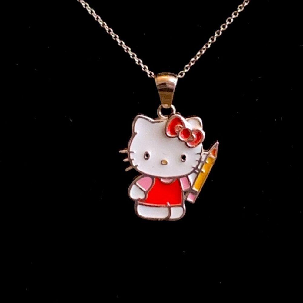 Hello Kitty Sterling Silver Pendant & Chain w/ Pencil